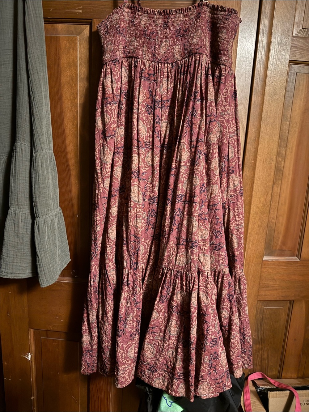 NATURAL LIFE Burgundy Floral Tiered Maxi Skirt